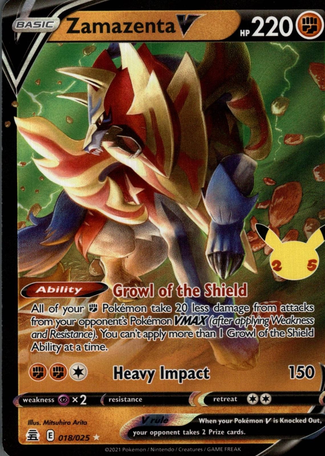 Zamazenta V 018/025 Holo V Rare Celebrations Pokemon Near Mint