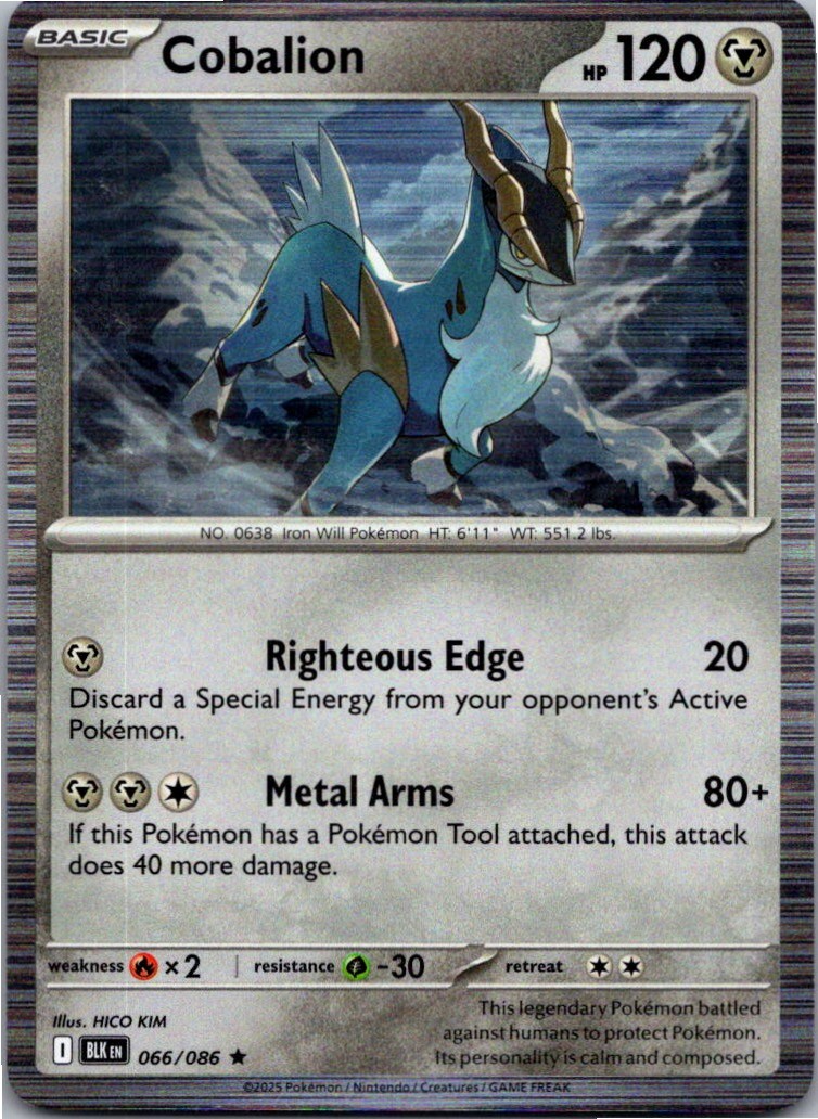Cobalion 066/086 Holo Rare Black Bolt Pokemon Holo Near Mint