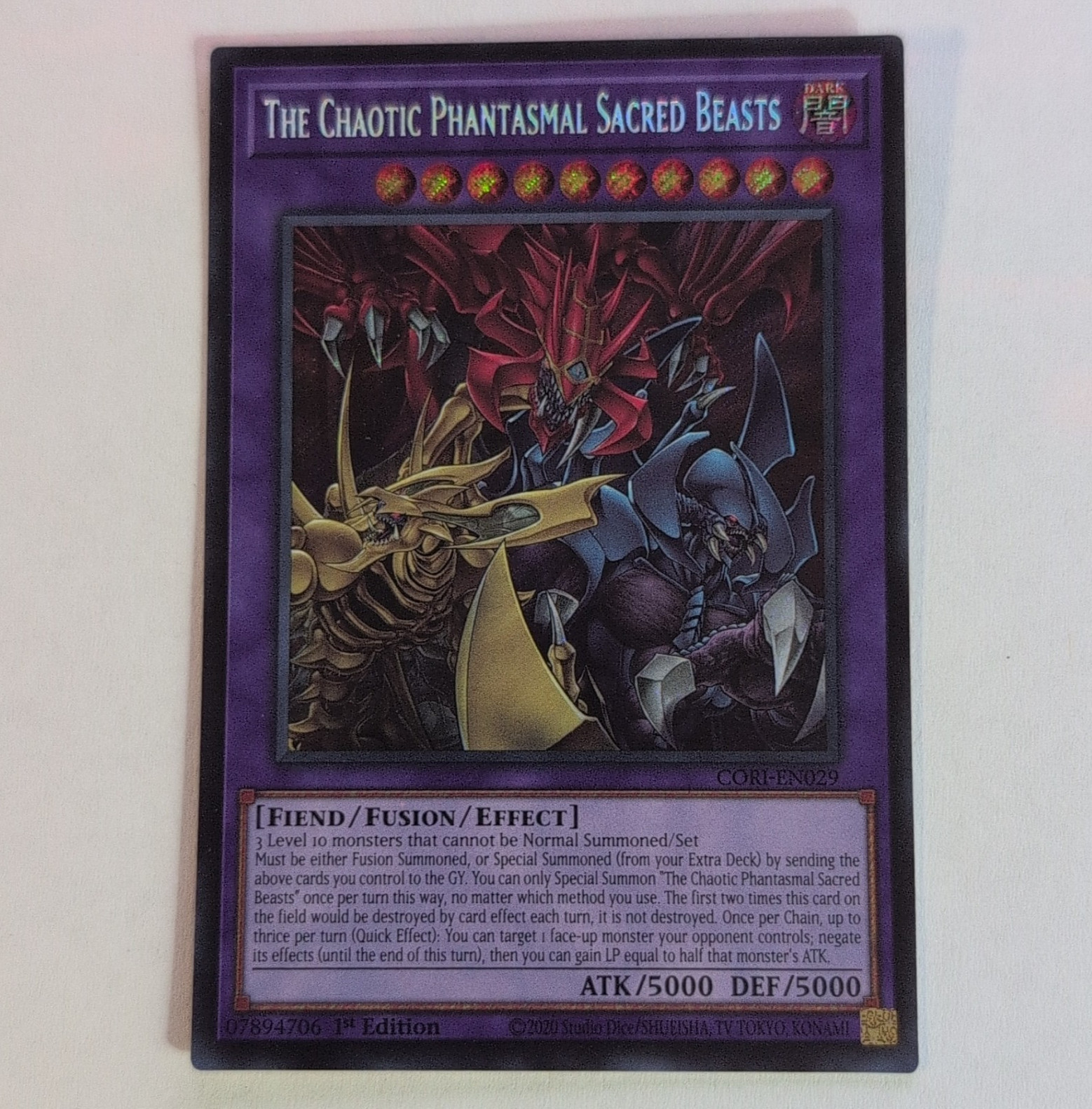 Konami Chaotic Phantasmal Sacred Beasts 1st Ed CORI-EN029 Secret Rare Holo