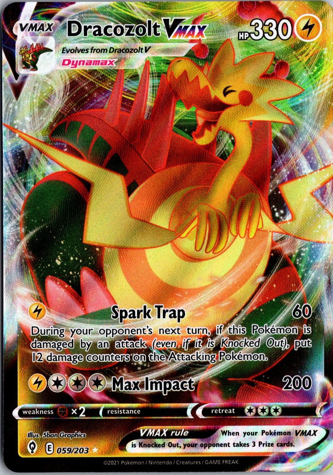Dracozolt VMAX Holo Ultra Rare SWSH07: Evolving Skies 059/203 NM