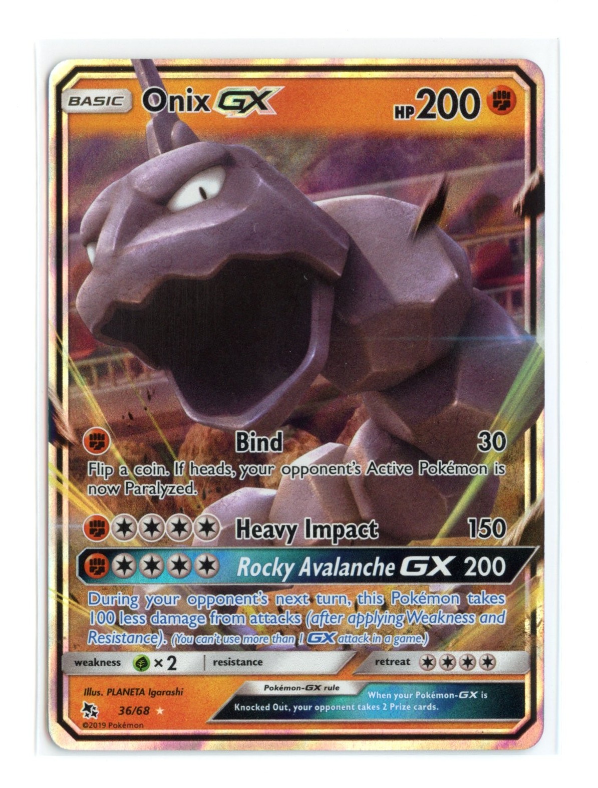 Onix GX 36/68 Ultra Rare Holo Hidden Fates Pokemon NM