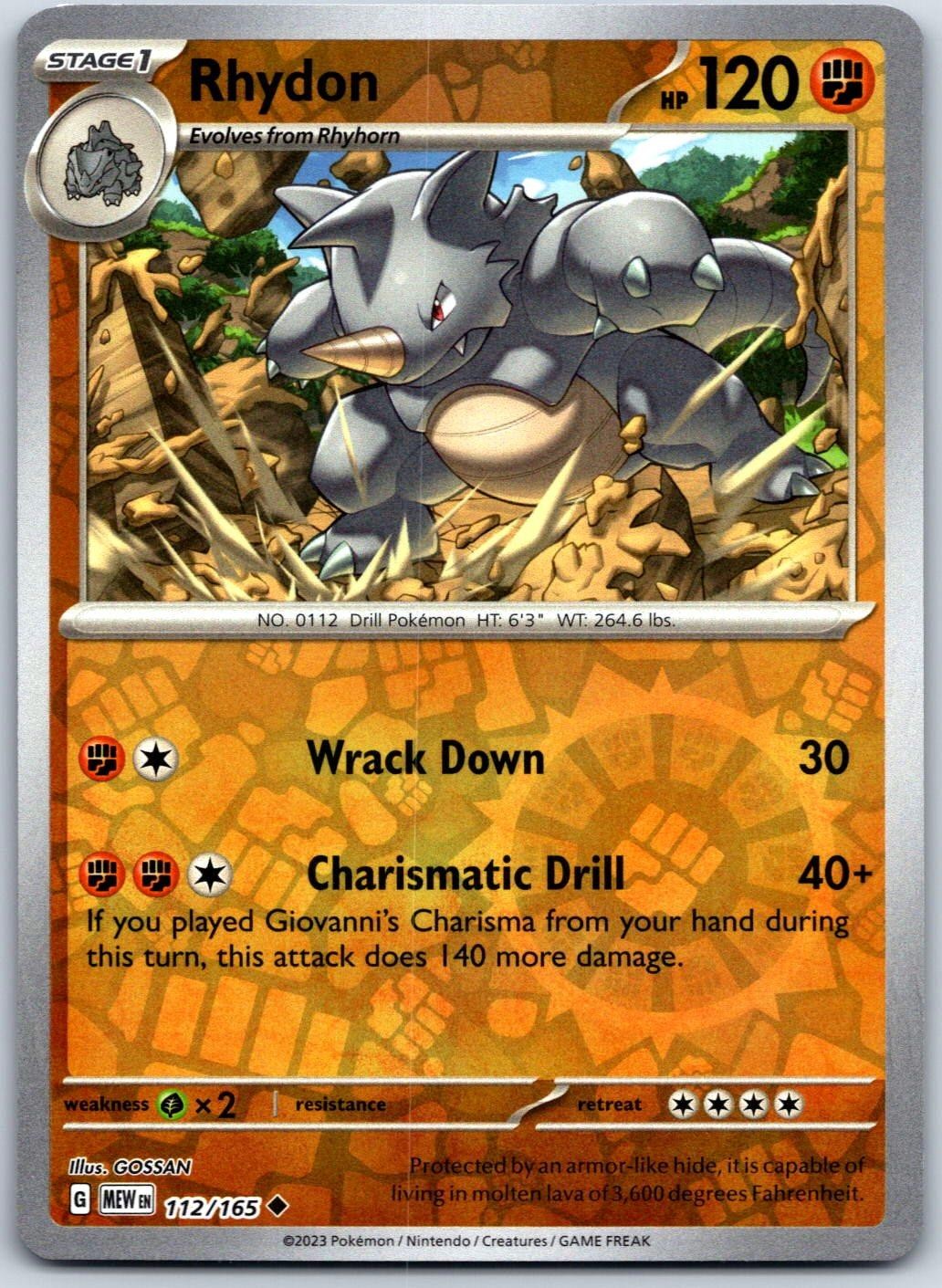 Rhydon 112/165 Uncommon 151 Pokemon Reverse Holo Near Mint