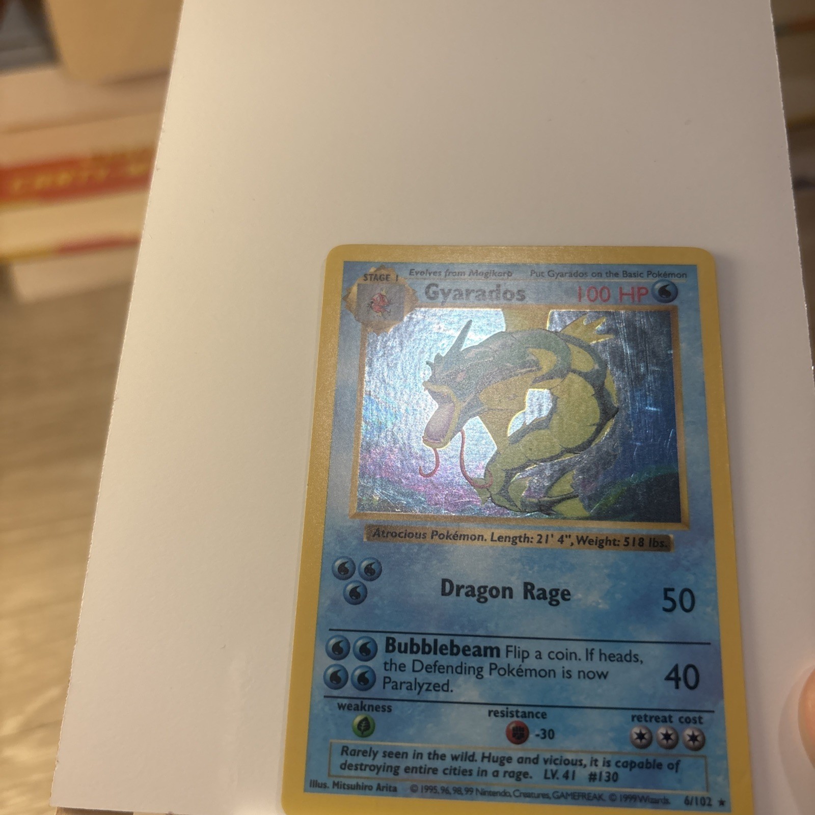 Gyarados SHADOWLESS Base Set Holo Rare Card 6/102 LP Vintage Pokémon TCG
