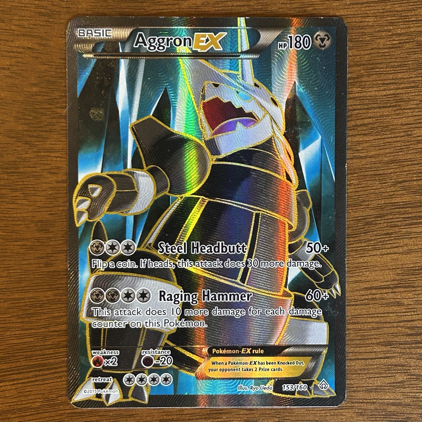 Aggron EX 153/160, MP, Textured Full Art, XY Primal Clash Pokémon Card, 2015