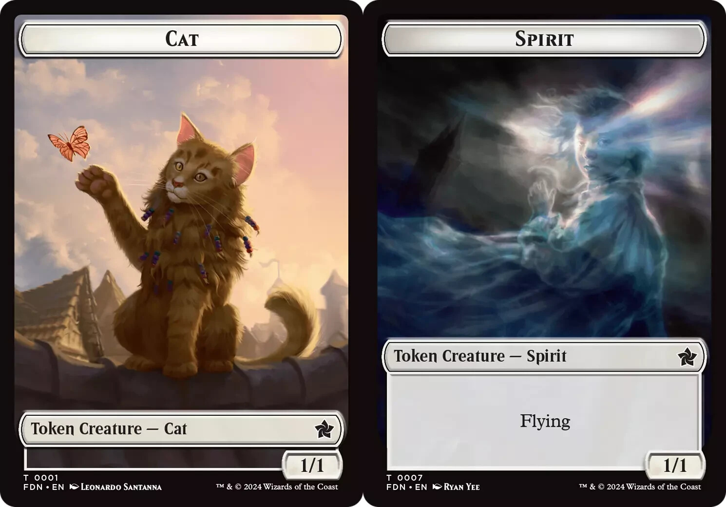 4x FOIL Cat Spirit Token FDN Foundations MTG M/NM