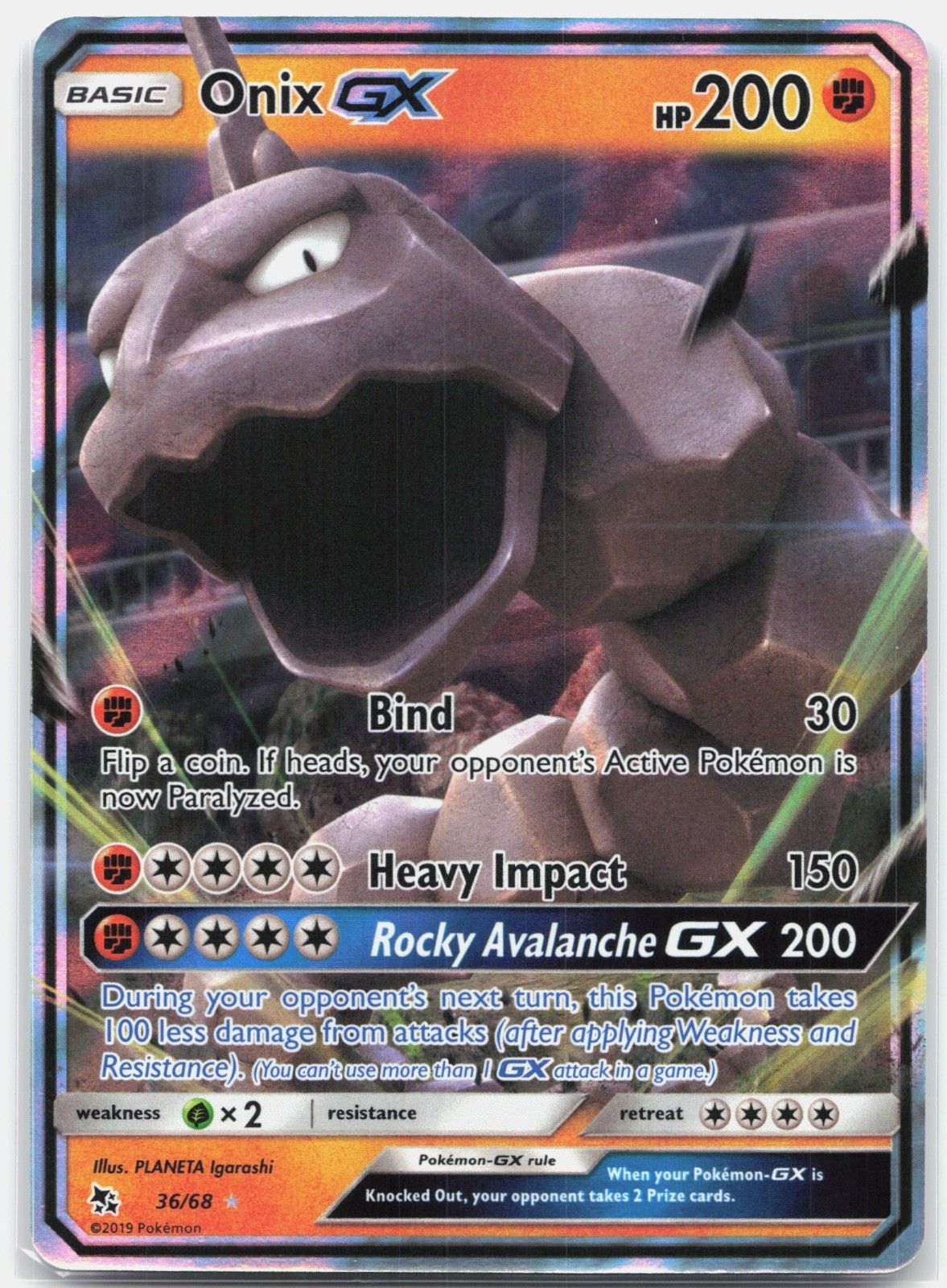 Onix GX Ultra Rare Hidden Fates HIF Fighting Holo 36/68 2019 NM