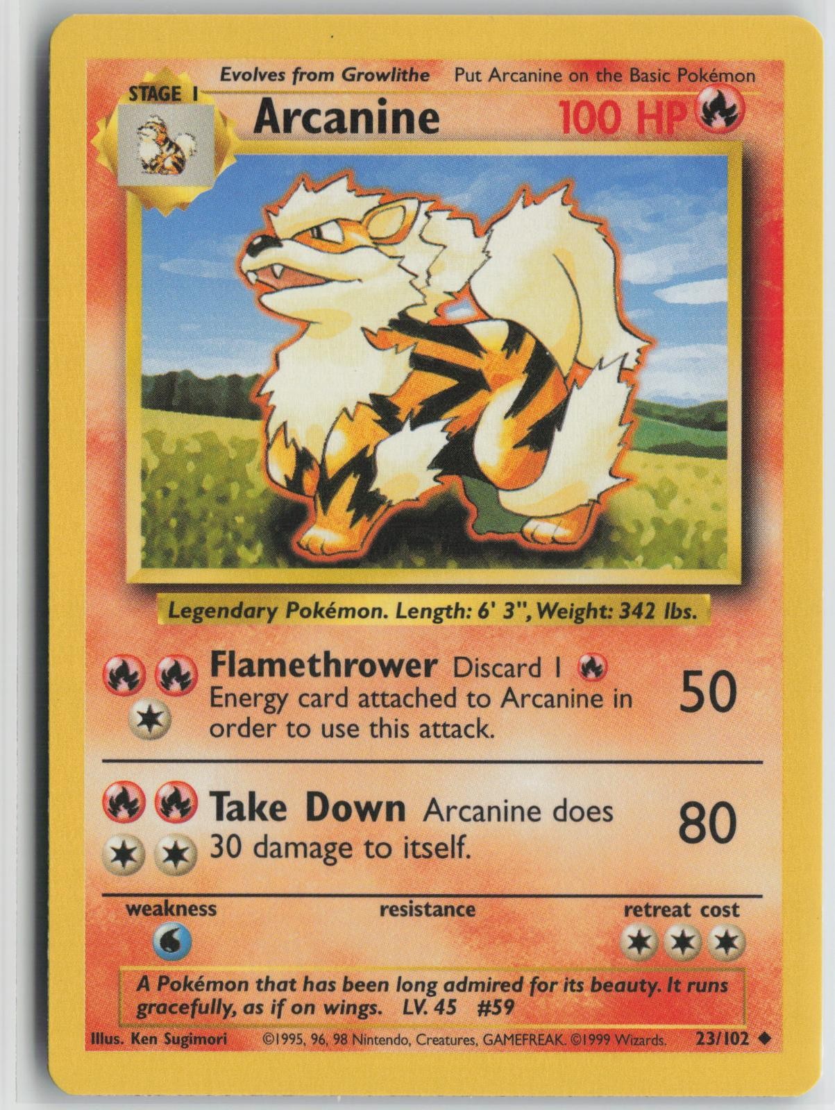 Arcanine 23/102 Uncommon Base Set Unlimited Pokemon Near Mint