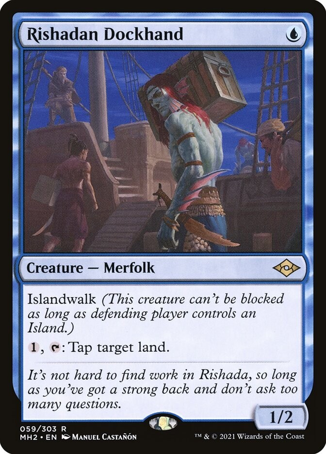 Rishadan Dockhand 59 MH2 Manuel Castañón Blue Merfolk Islandwalk Tap Land MTG EN