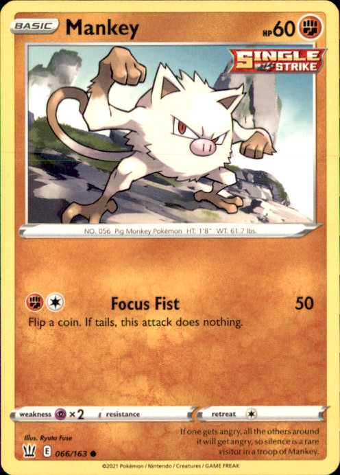Mankey Common SWSH05: Battle Styles 066/163 NM Ryuta Fuse 2021