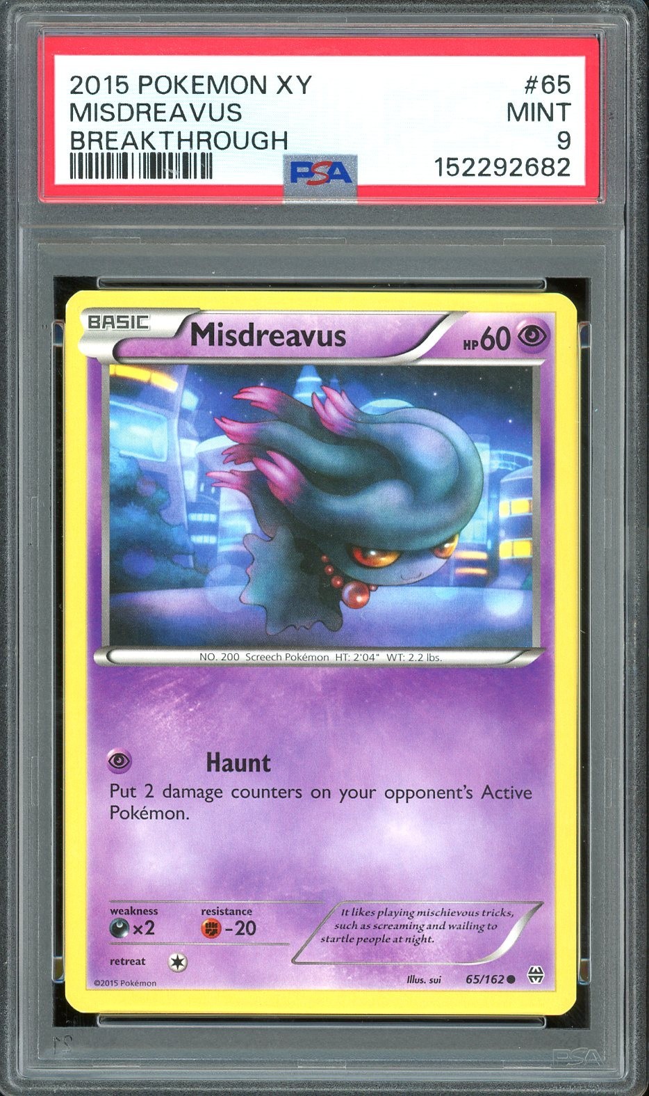 PSA 9 MINT – Misdreavus #65 XY Breakthrough Non-Holo Common