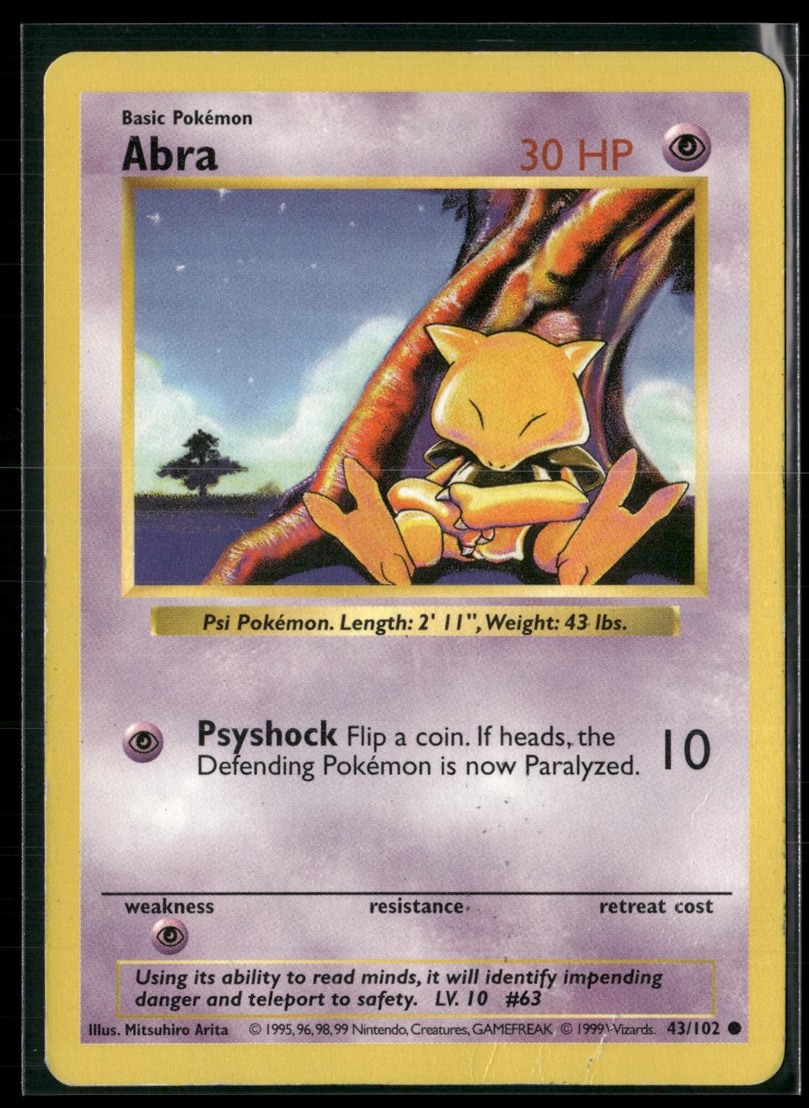 Abra 43/102 Common Base Set Shadowless Pokemon Unlimited Heavily Played