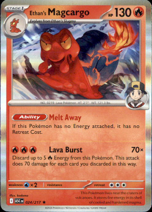 Ethan’s Magcargo Holo Rare ME: Ascended Heroes 024/217 NM Hideki Ishikawa 2026