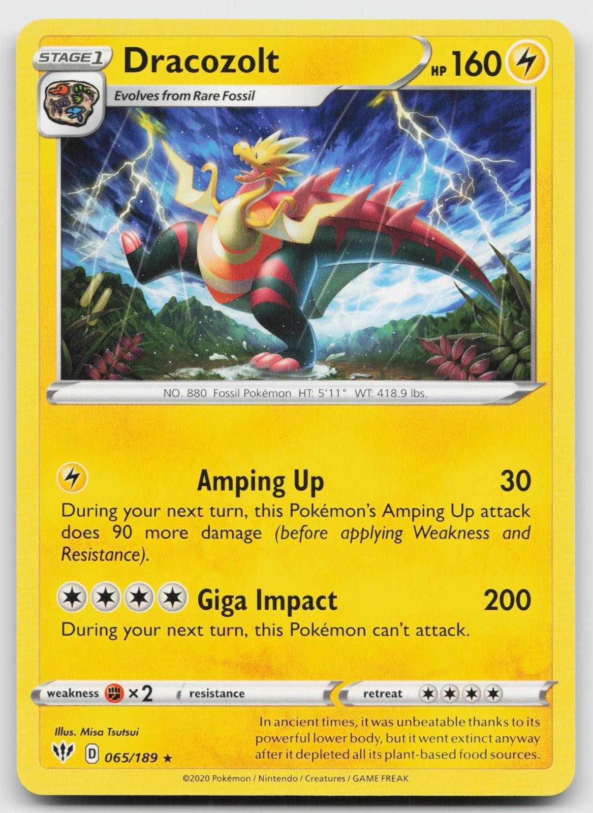 Dracozolt 065/189 Rare Darkness Ablaze Pokemon Near Mint