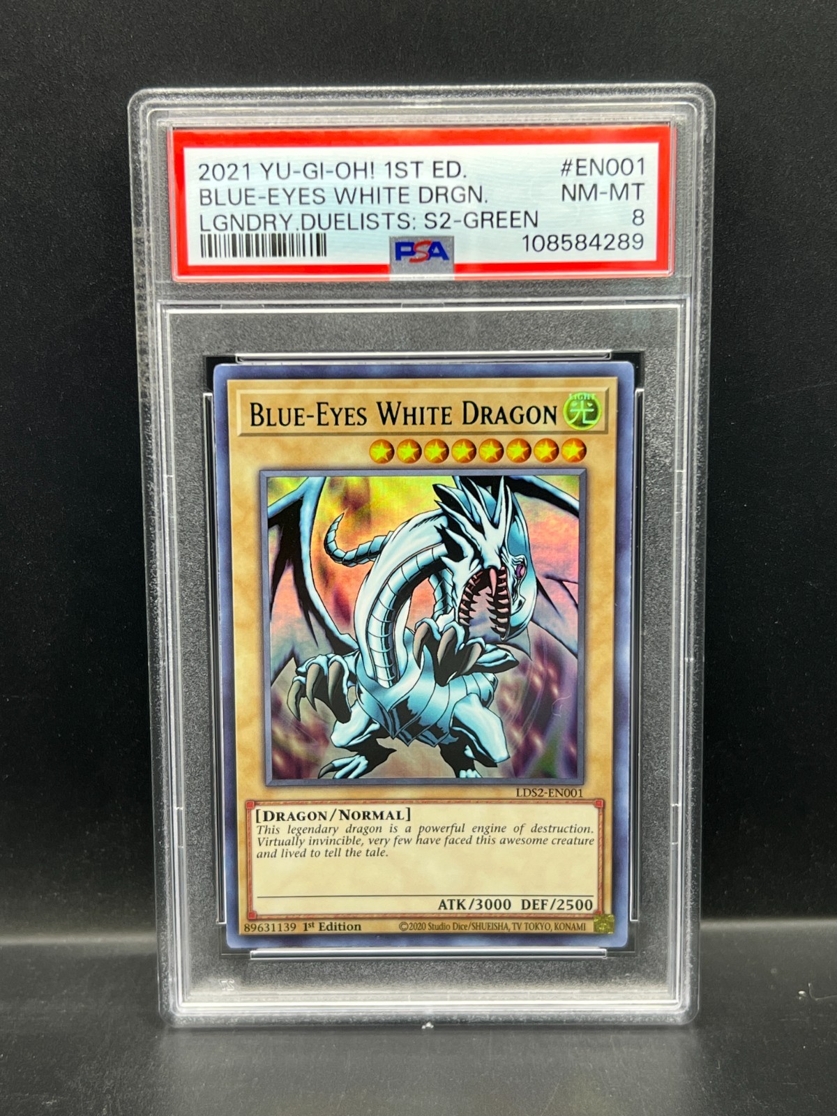 Yugioh PSA 8 NM-MT Blue-Eyes White Dragon (Green) LDS2-EN001 Ultra 1st Ed S#4289
