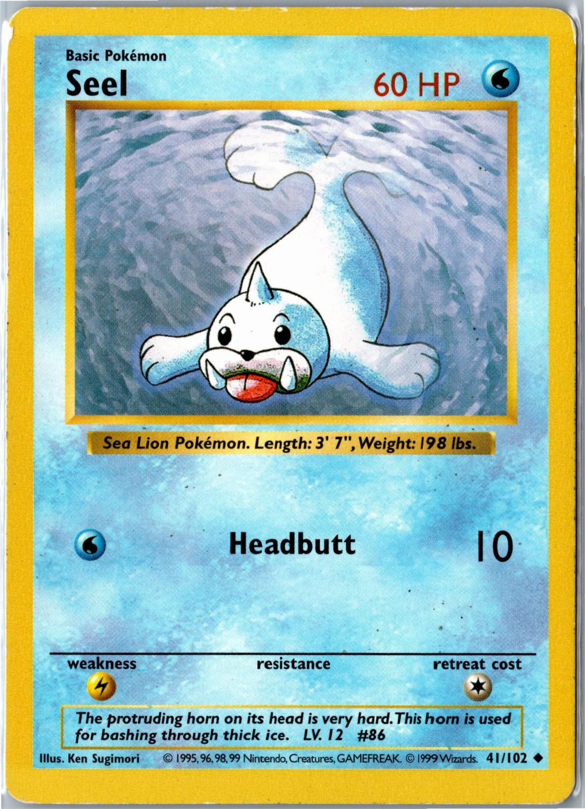 Pokemon Card – Seel Base Set Shadowless 41/102 1999 Uncommon Heavily Played