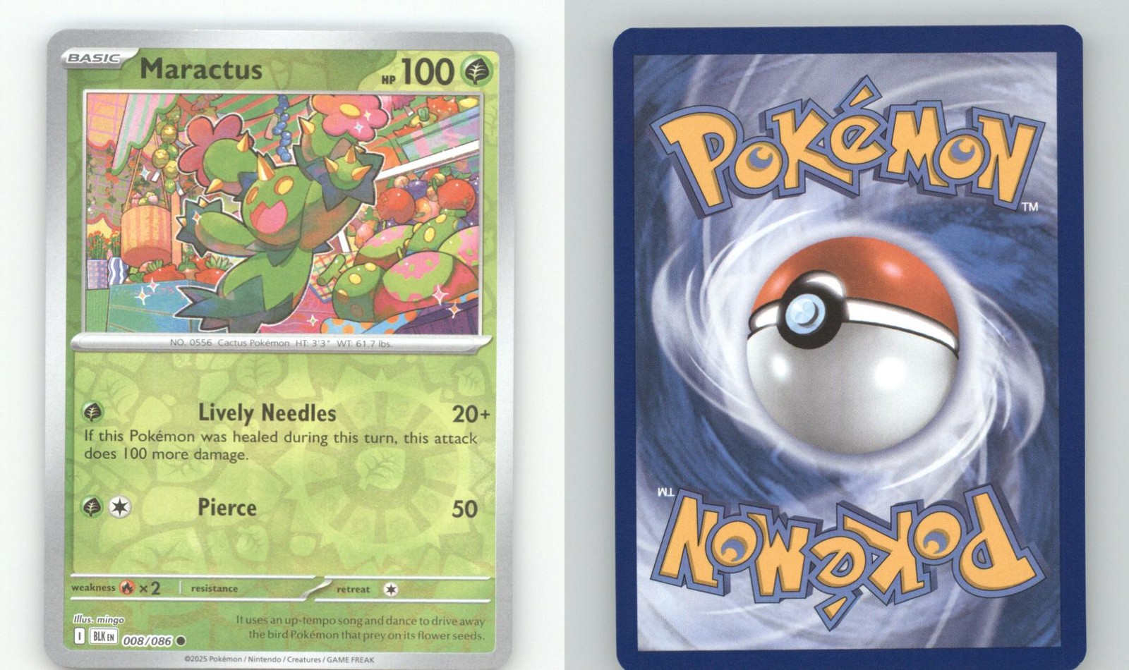 MARACTUS 008/086 COMMON BLACK BOLT POKEMON REVERSE HOLO NEAR MINT