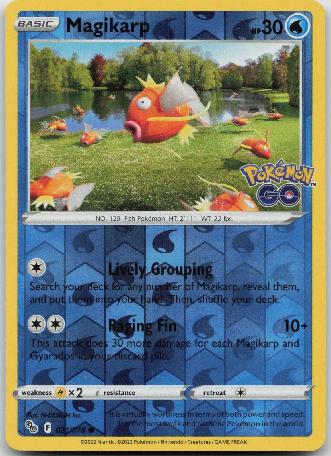 Magikarp Common Reverse Holo Pokemon GO 021/078 NM N-DESIGN Inc