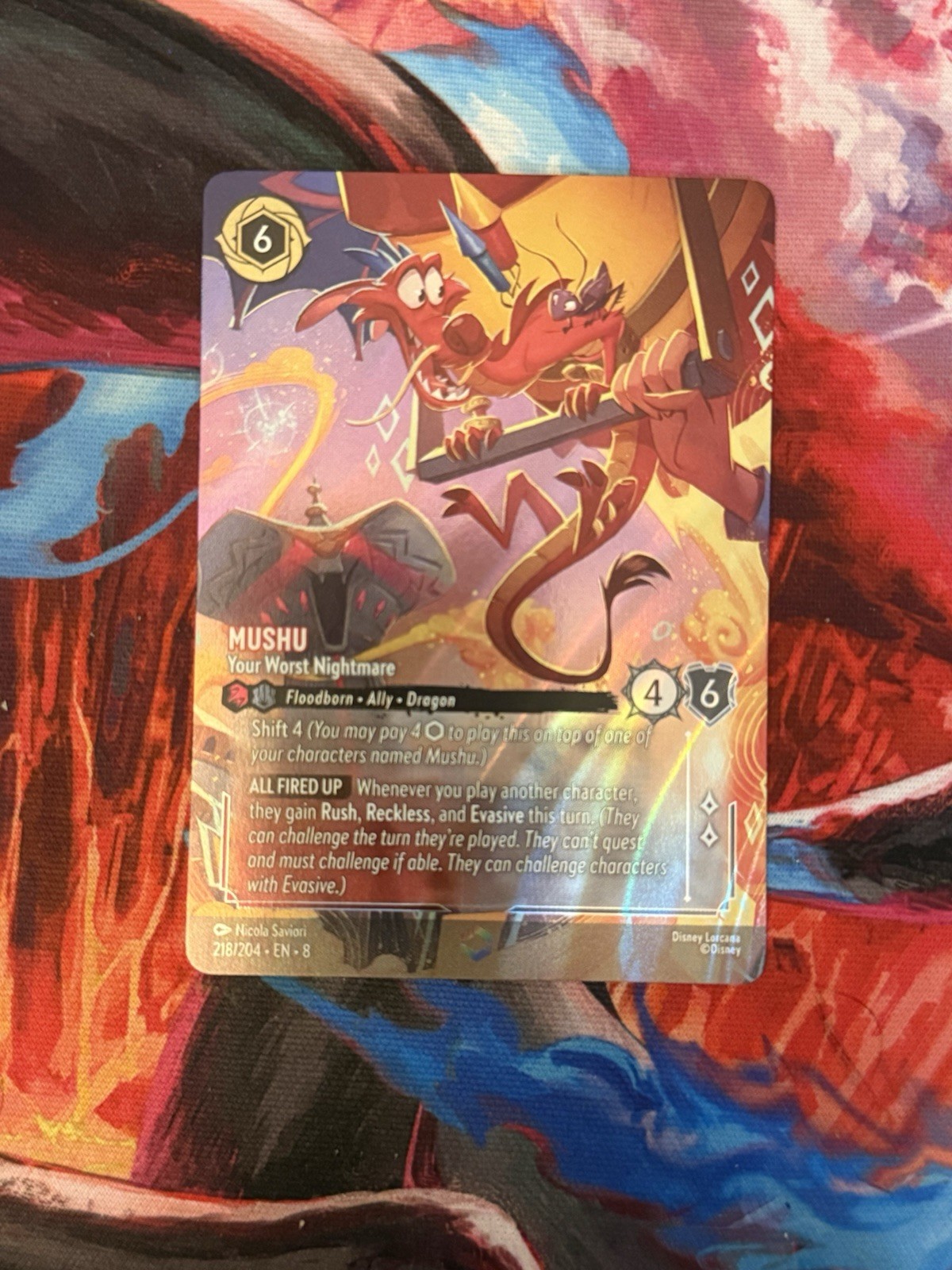 Mushu – Your Worst Nightmare (Enchanted) 218/204 Reign of Jafar, Lorcana TCG, NM