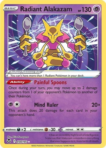 Radiant Alakazam – 059/195 – Pokemon Silver Tempest Radiant Rare Card NM