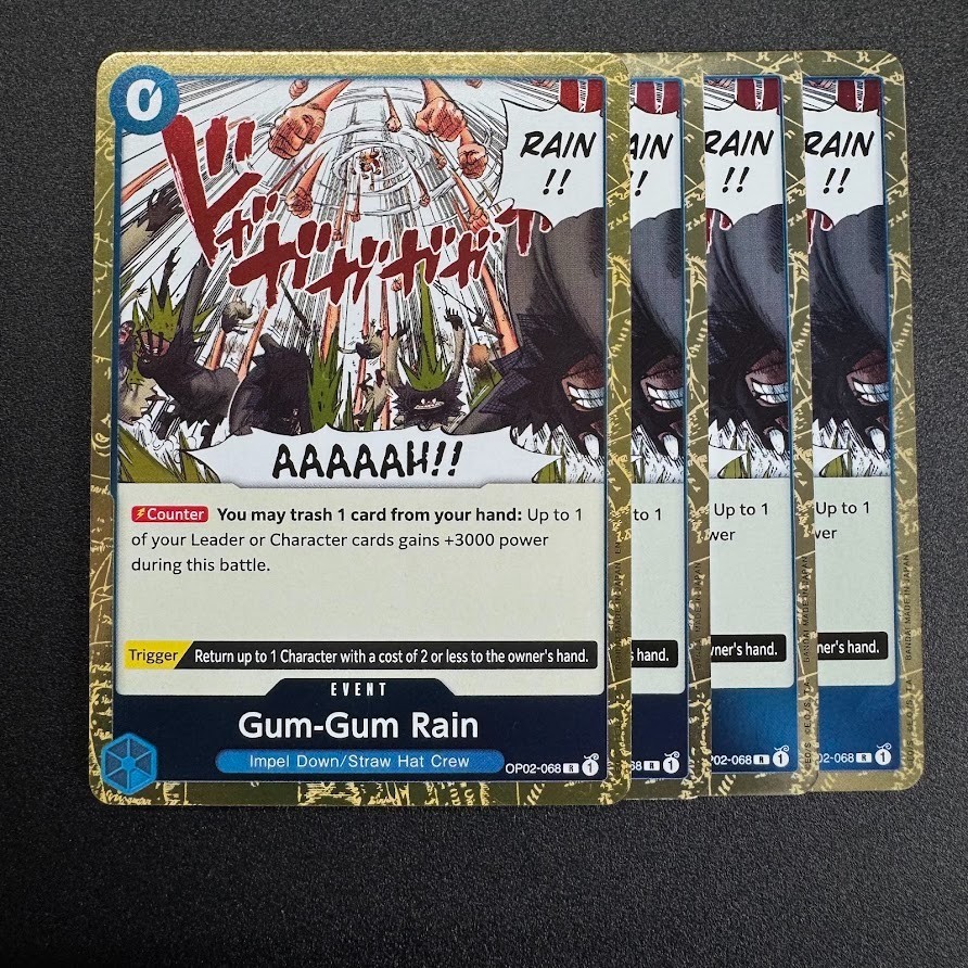 4x Gum-Gum Rain OP02-068 R – One Piece TCG English Playset Green Blue Luffy