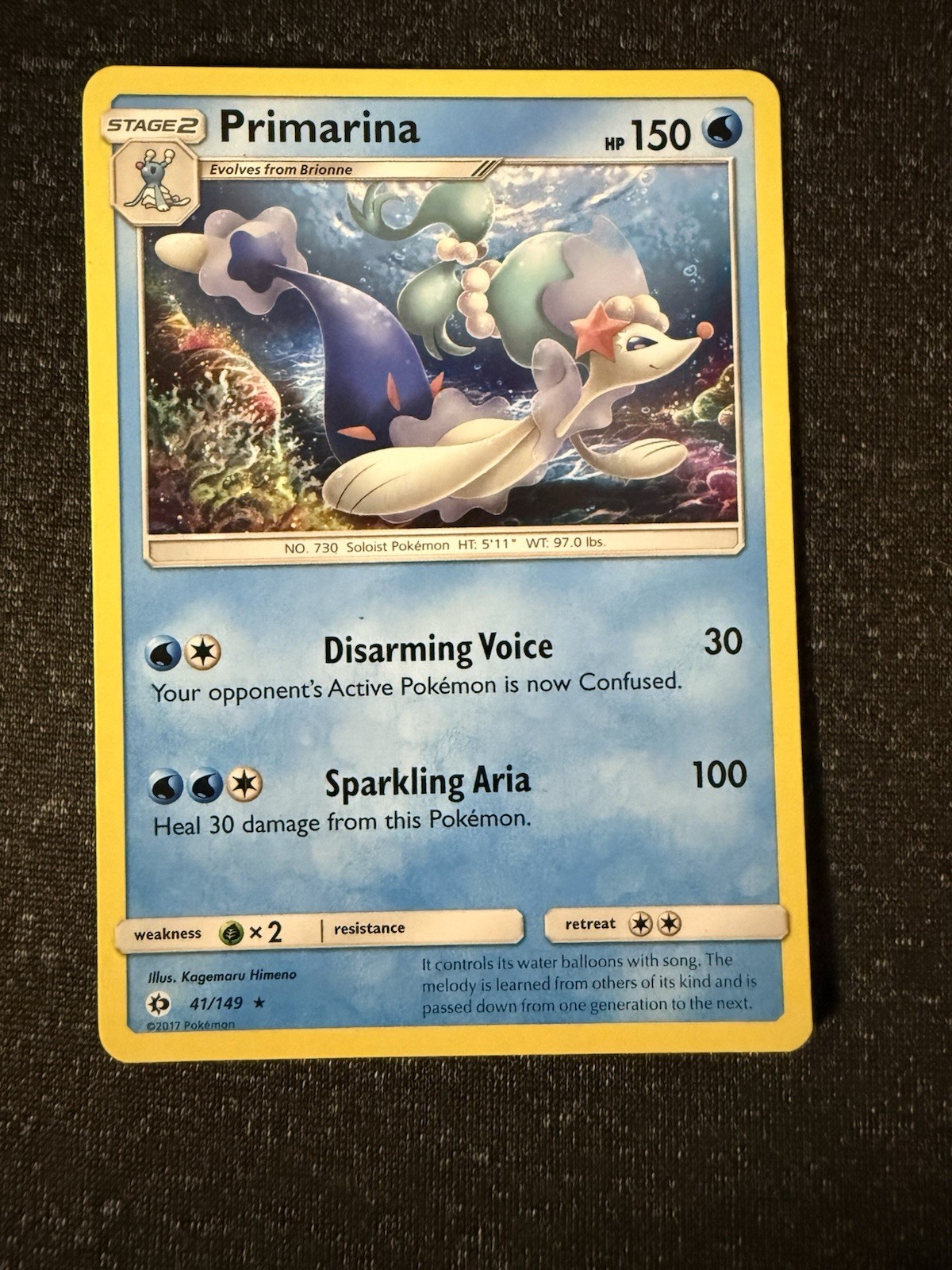 Primarina 41/149- Sun & Moon- Regular Rare- NM/M