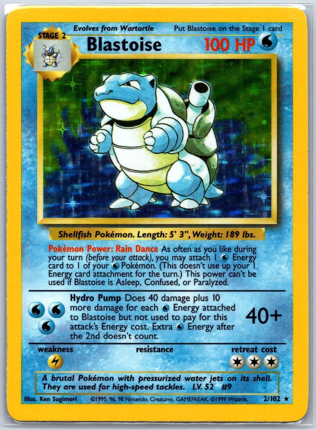 Blastoise 2/102 Holo Rare Base Set Unlimited Pokemon Moderately Played