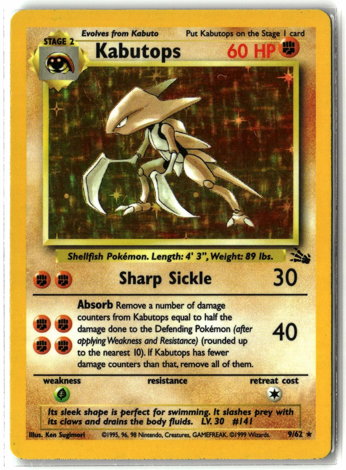 1999 Kabutops ⭐️ 9/62 Unlimited Holo Rare Fossil WOTC Vintage Pokemon NM/LP
