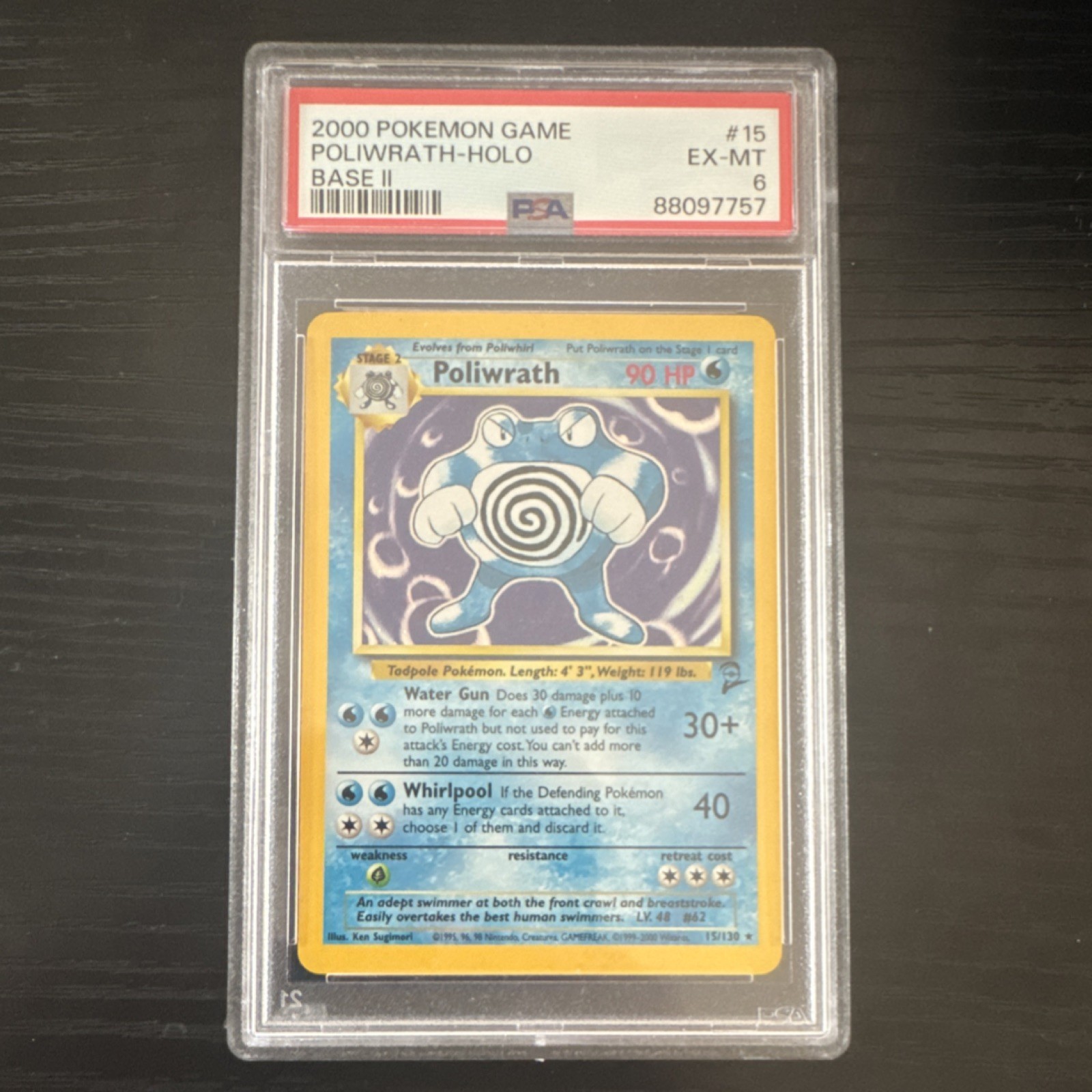 Pokémon Poliwrath PSA 6 015/130 Base Set 2 2000 English Holo Rare