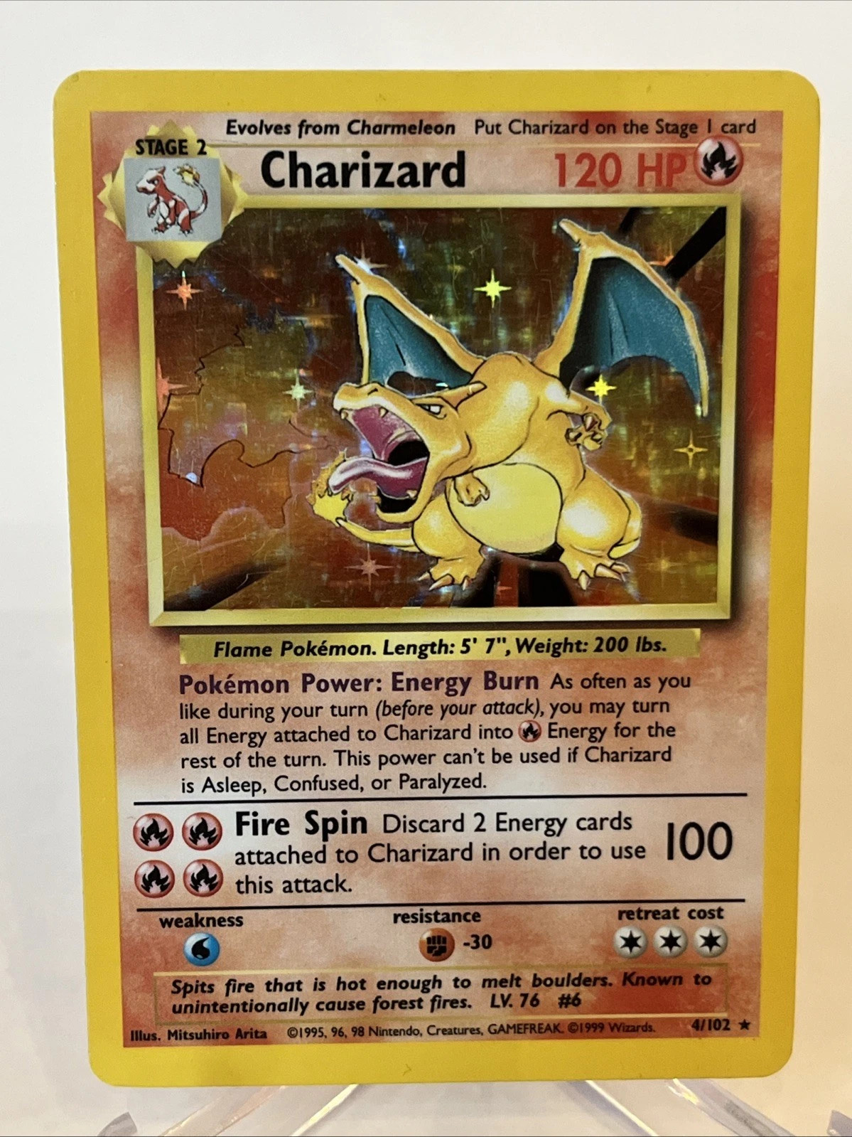 Pokémon TCG Charizard Base Set Unlimited Holo Rare Card LP 4/102-Free shipping