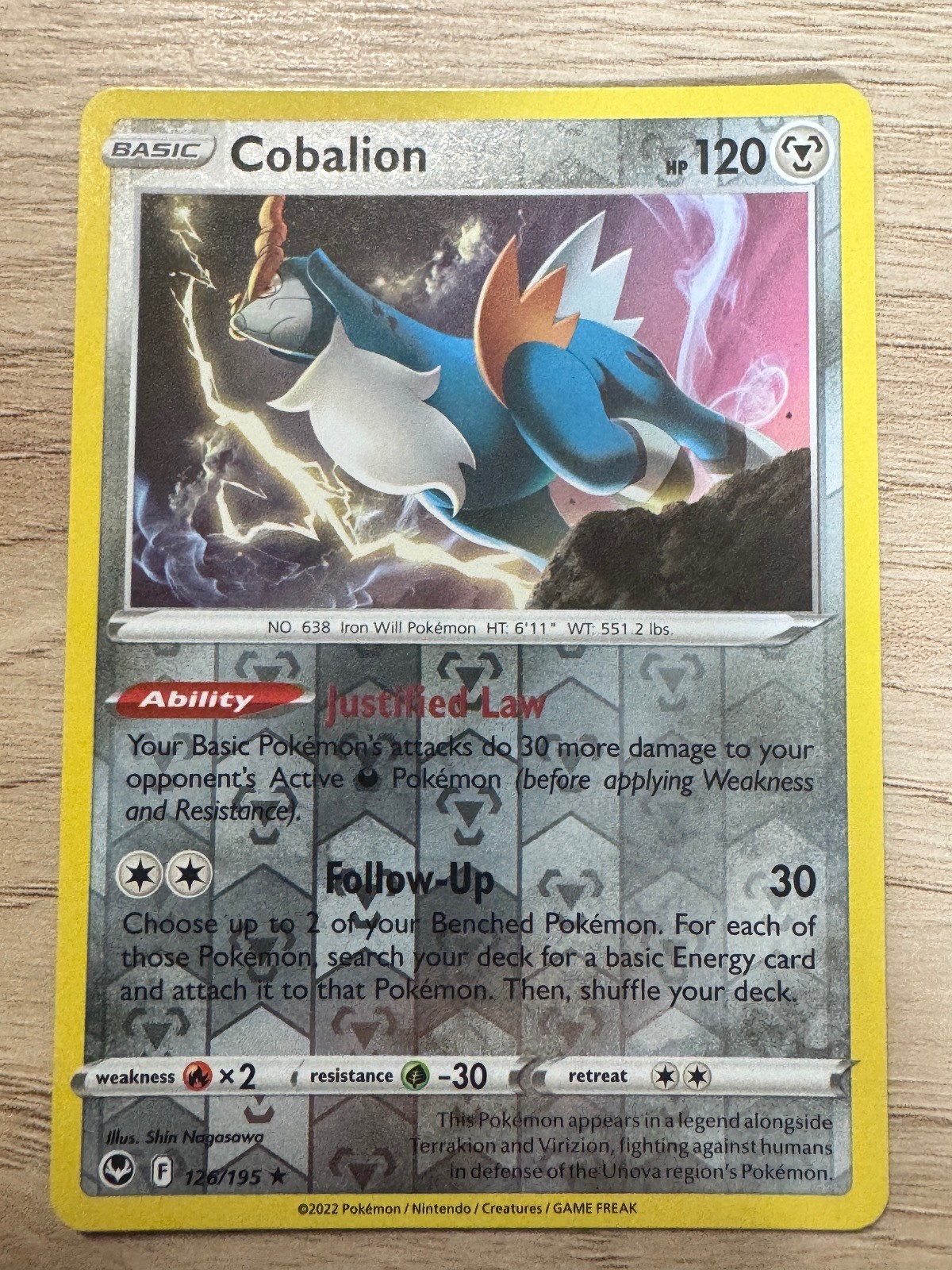 Cobalion 126/195 Rare Silver Tempest Pokemon Reverse Holo Near Mint