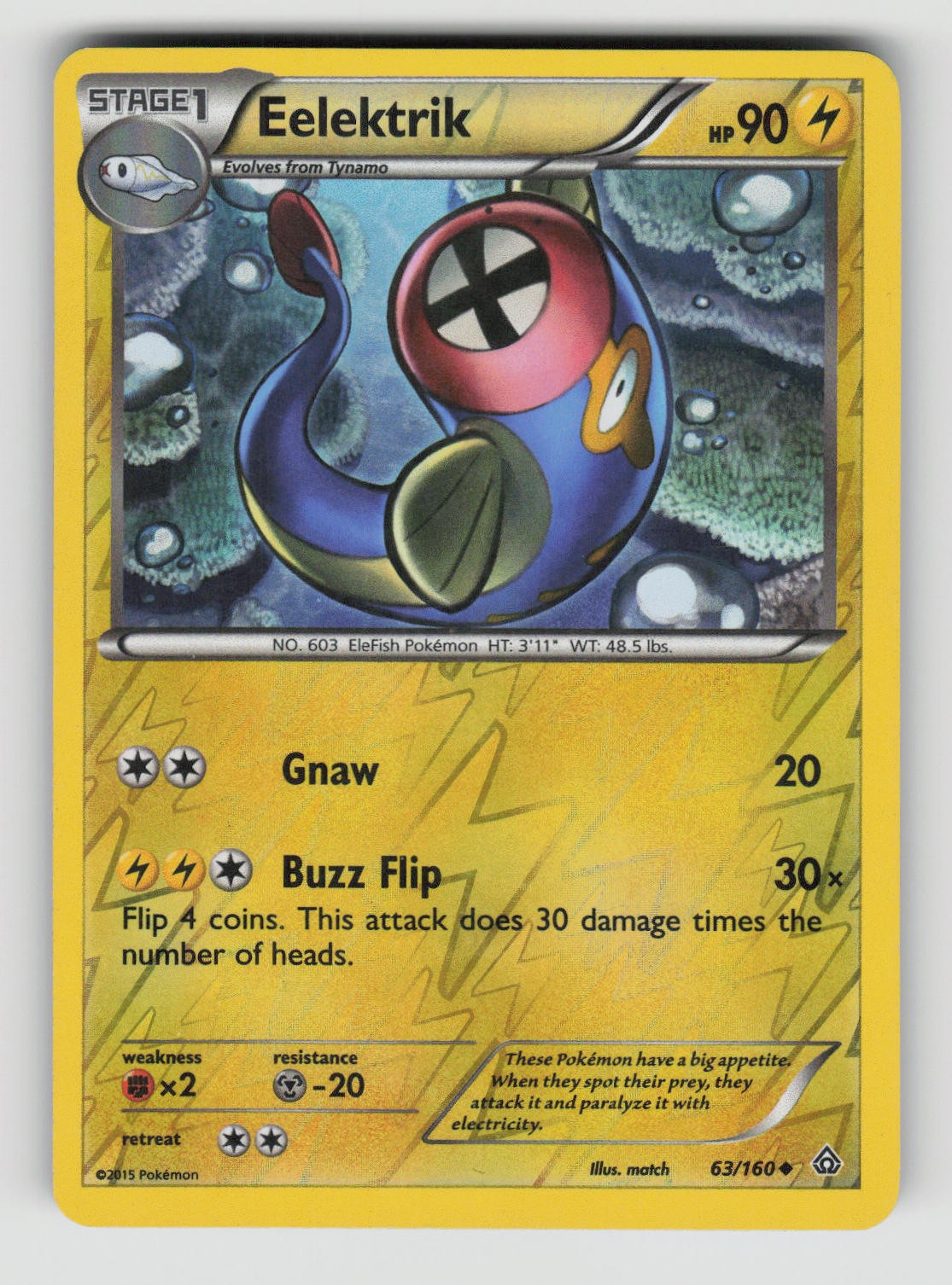 Eelektrik 63/160 Uncommon Primal Clash Pokemon Reverse Holo Lightly Played