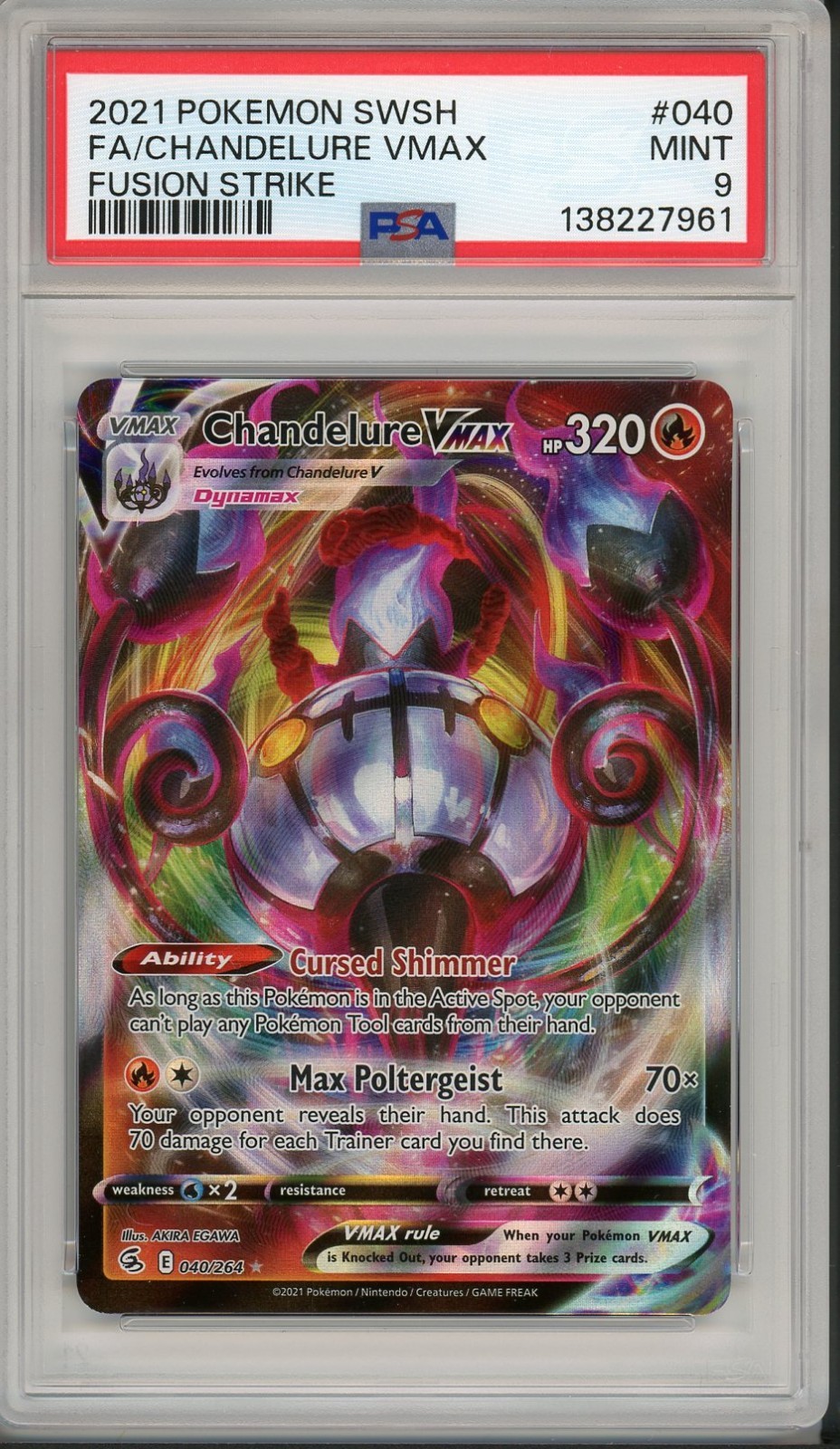 2021 Pokemon SWSH Fusion Strike Chandelure Vmax Full Art #040 PSA 9