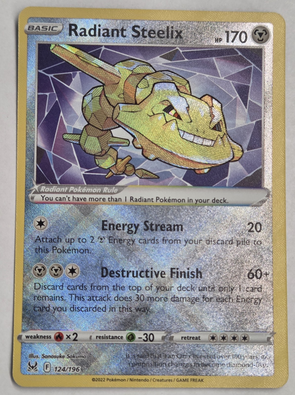 Radiant Steelix 124/196 Radiant Rare Holo Lost Origin 2022 Pokemon Card TCG