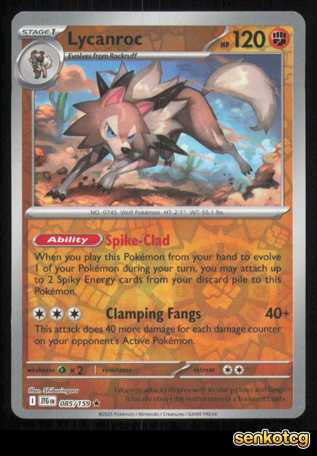 🎴 Lycanroc 085/159 Reverse Holo Journey Together NM 🎨 Shiburingaru