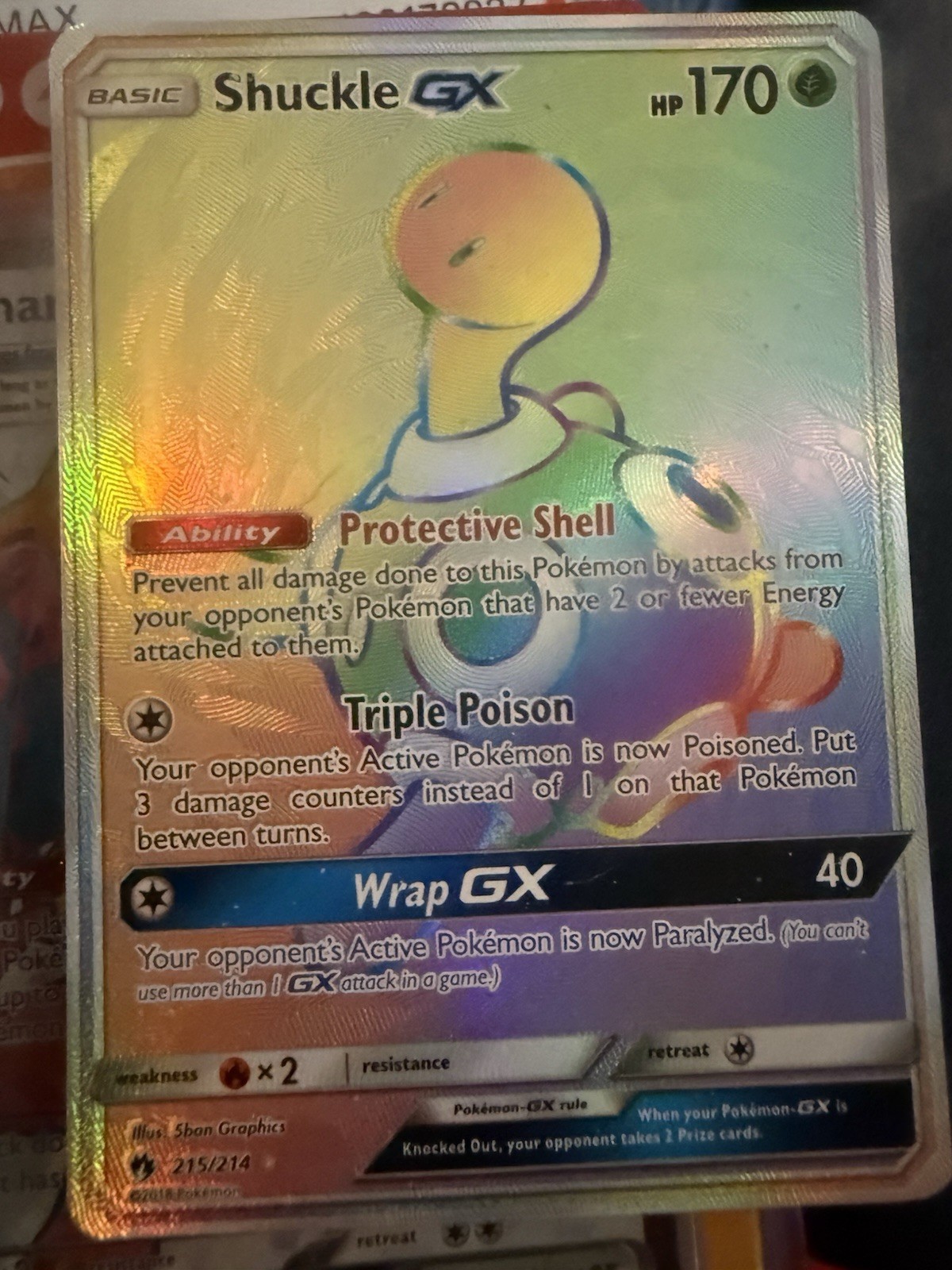 2018 Pokemon Sun & Moon Lost Thunder Secret #215 Full Art Shuckle