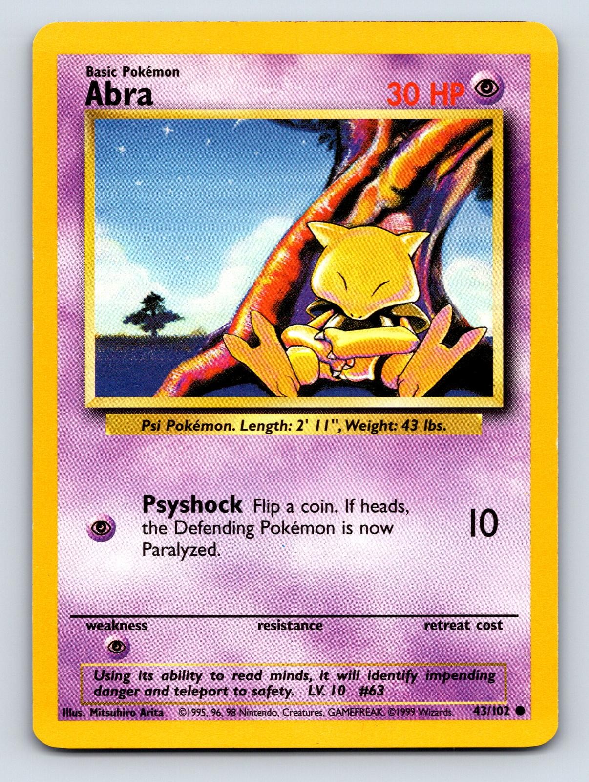 1999 POKEMON BASE SET UNLIMITED 43/102 ABRA LIGHTLY PLAYED