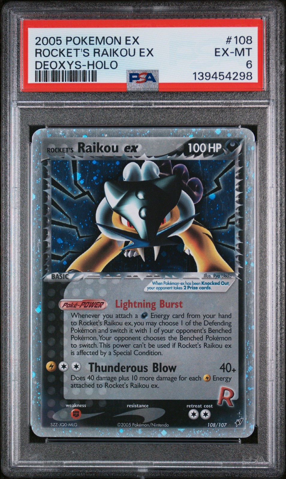 2005 POKEMON EX DEOXYS #108 ROCKET’S RAIKOU EX HOLO PSA 6 New Cert