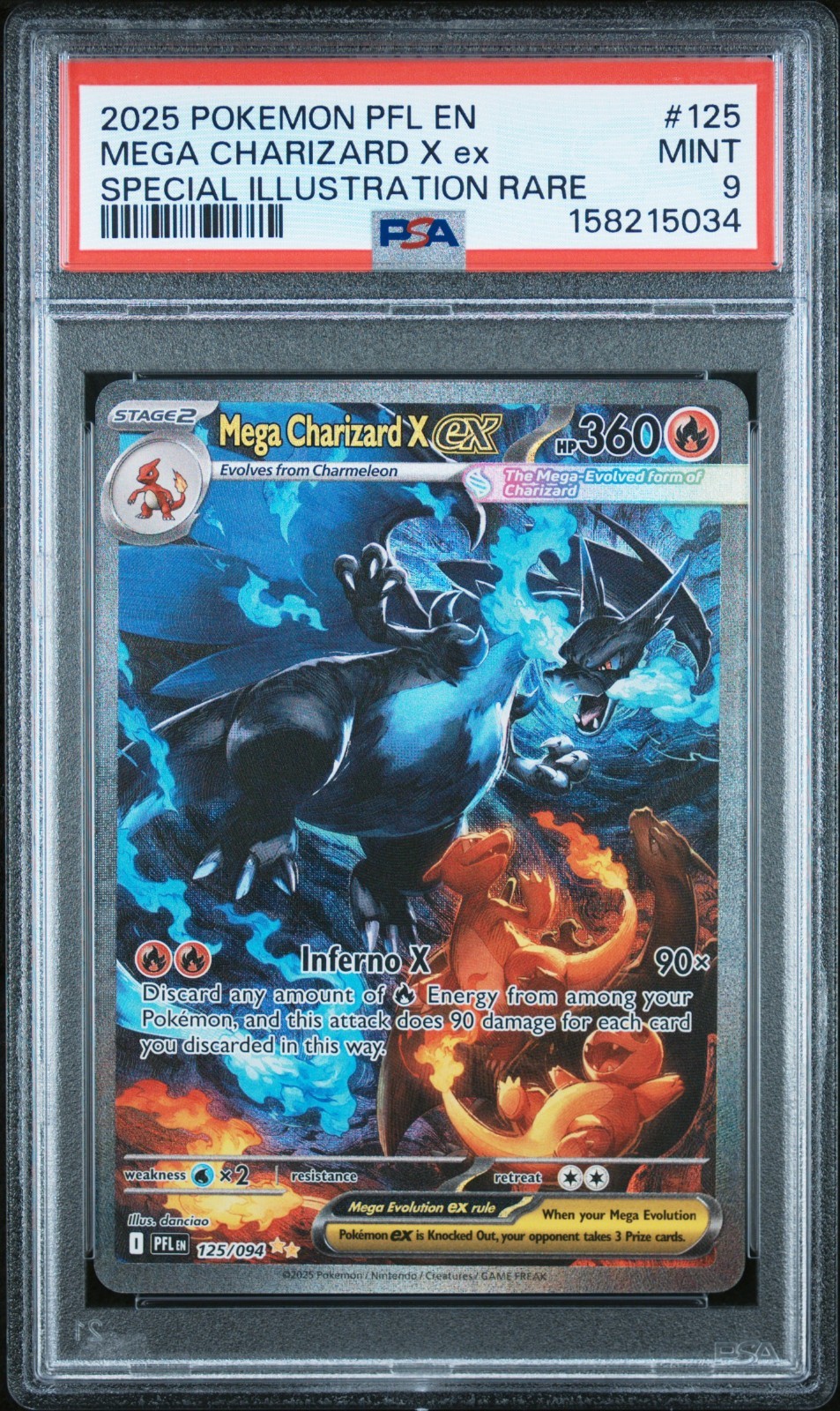 Mega Charizard x EX 125/094 Me02: Phantasmal Flames Holo PSA 9