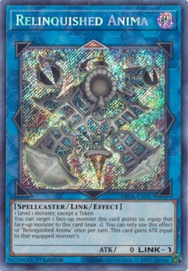 Yugioh! LP Relinquished Anima – BROL-EN087 – Secret Rare – 1st Edition Lightly P