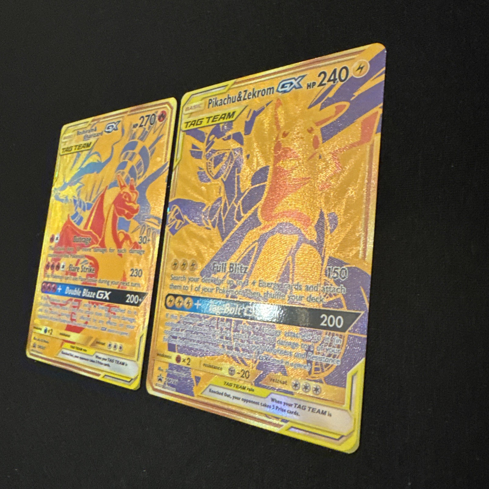 Pokémon TCG Reshiram & Charizard GX SM248, Pikachu & Zekrom GX SM247 Tag Team NM