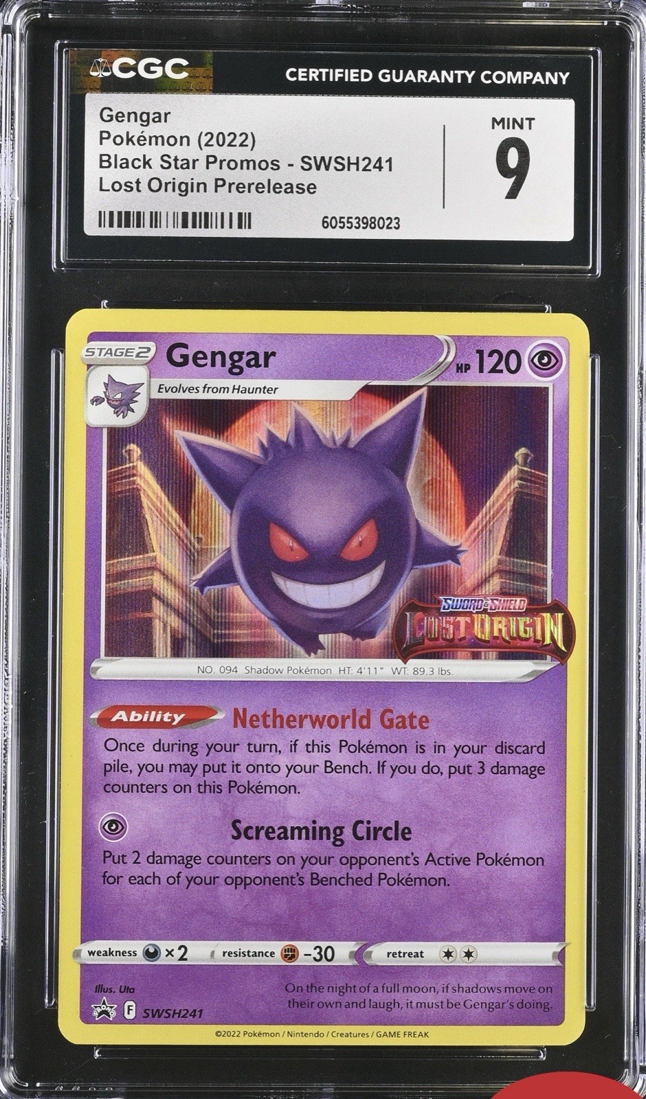 CGC 9 Gengar #SWSH241 Lost Origin Prerelease 2022 Black Star Promo SwSh Holo
