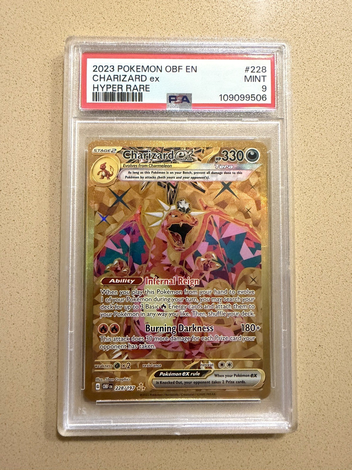 Charizard ex 228/197 SV03: Obsidian Flames Holo – PSA 9