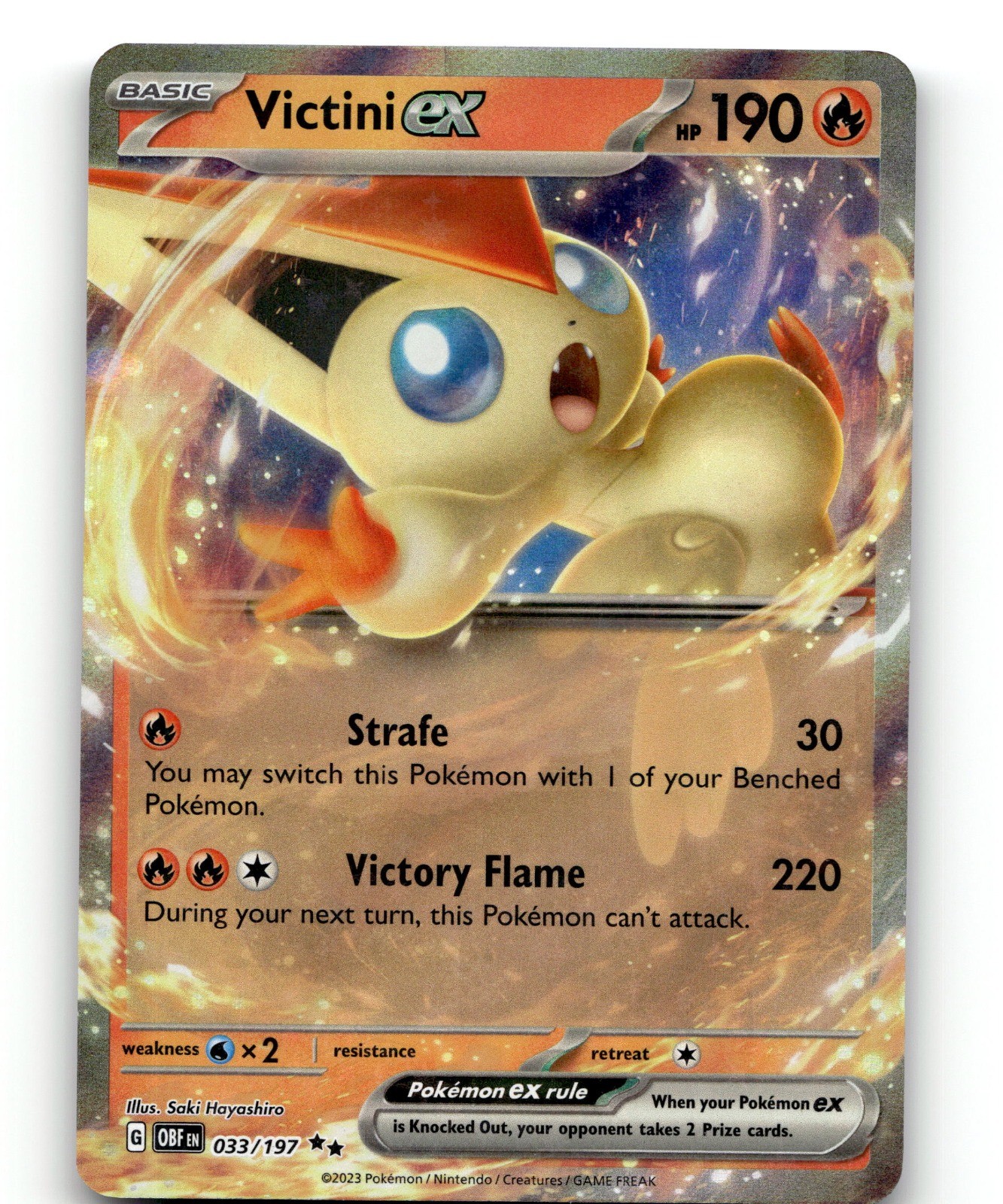 Victini ex Holo Double Rare SV03: Obsidian Flames 033/197 NM Saki Hayashiro