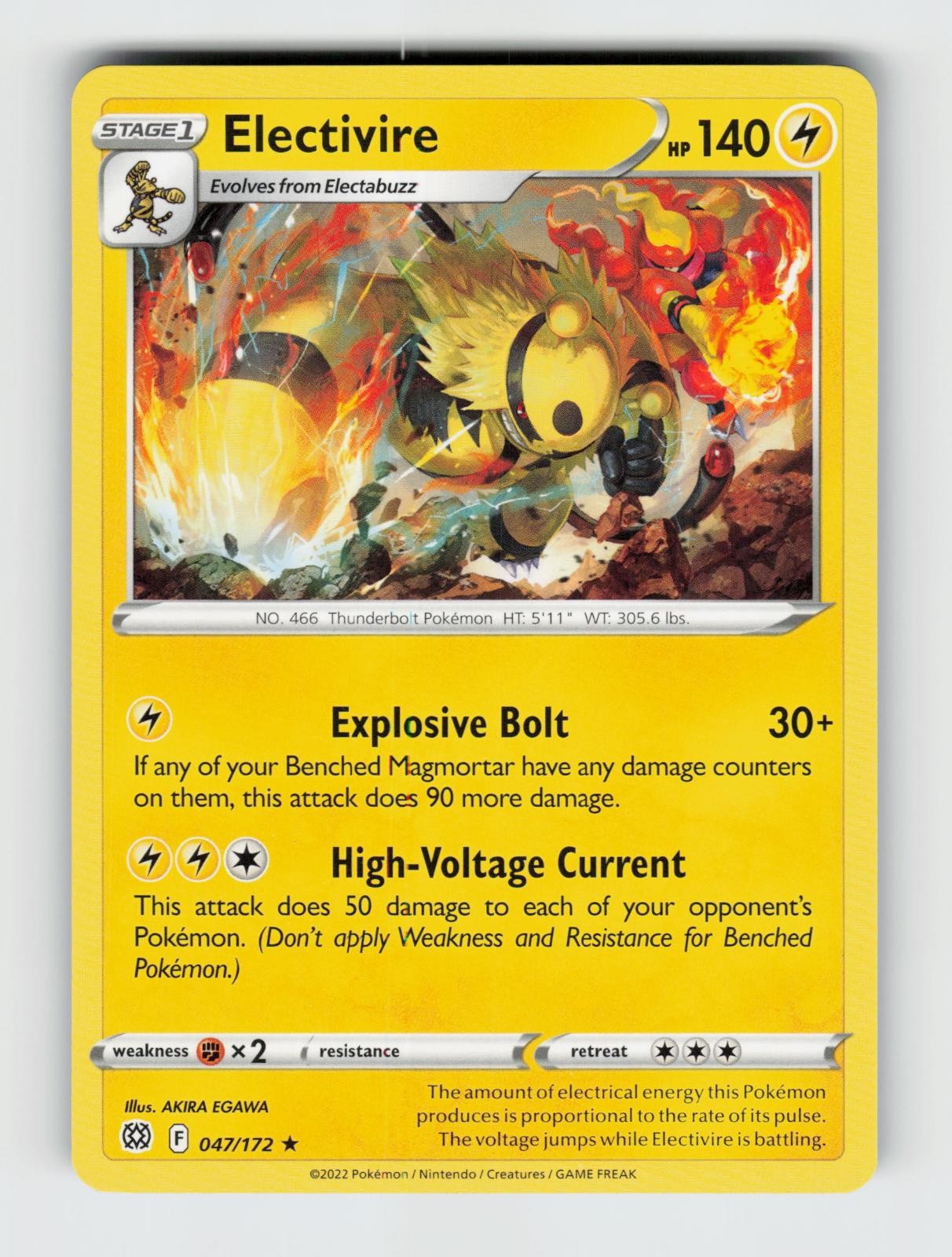 Electivire 047/172 Rare Brilliant Stars Pokemon 2022 Near Mint