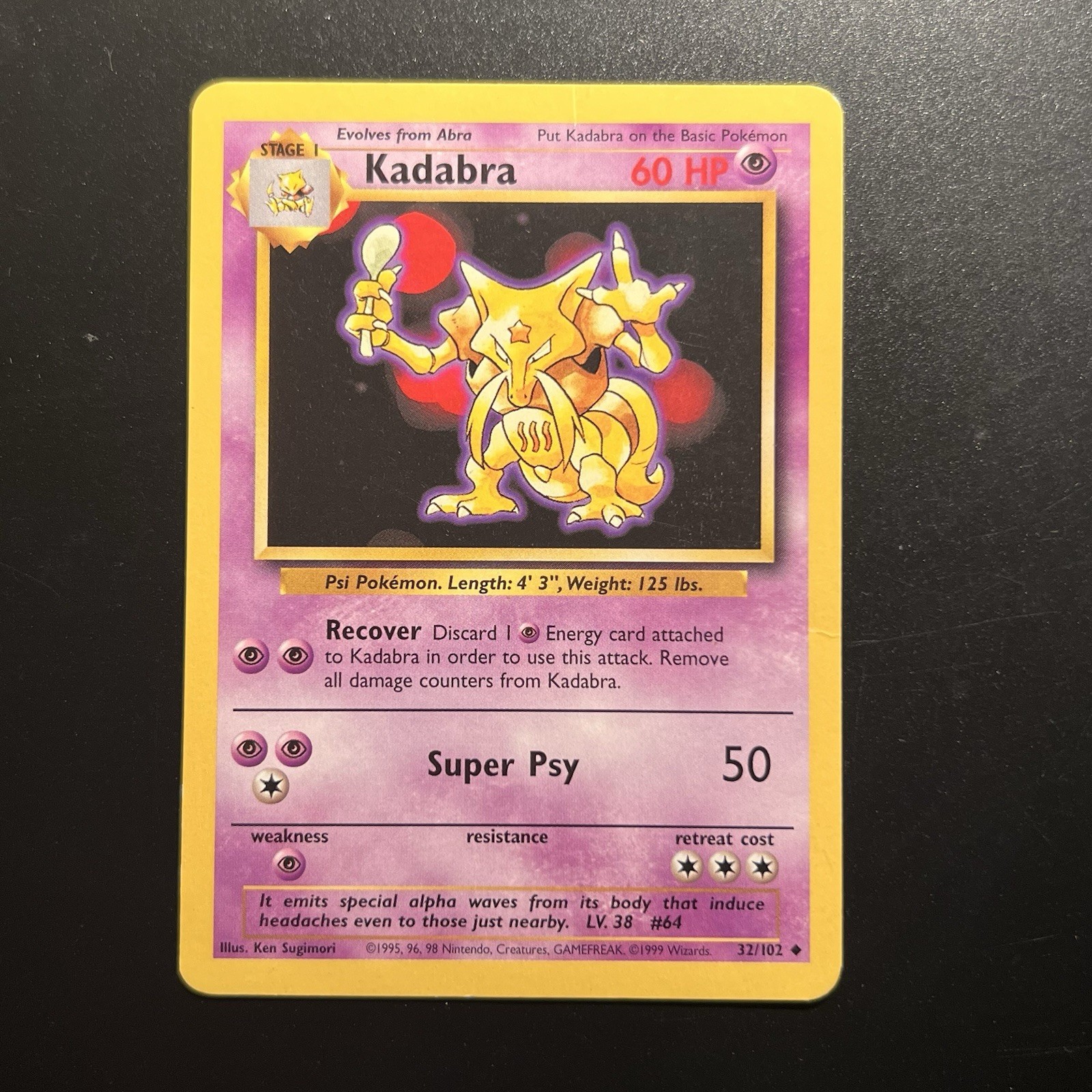 INVERTED BACK ERROR Kadabra 32/102 1999 Pokemon Base Unlimited Misprint – DMG