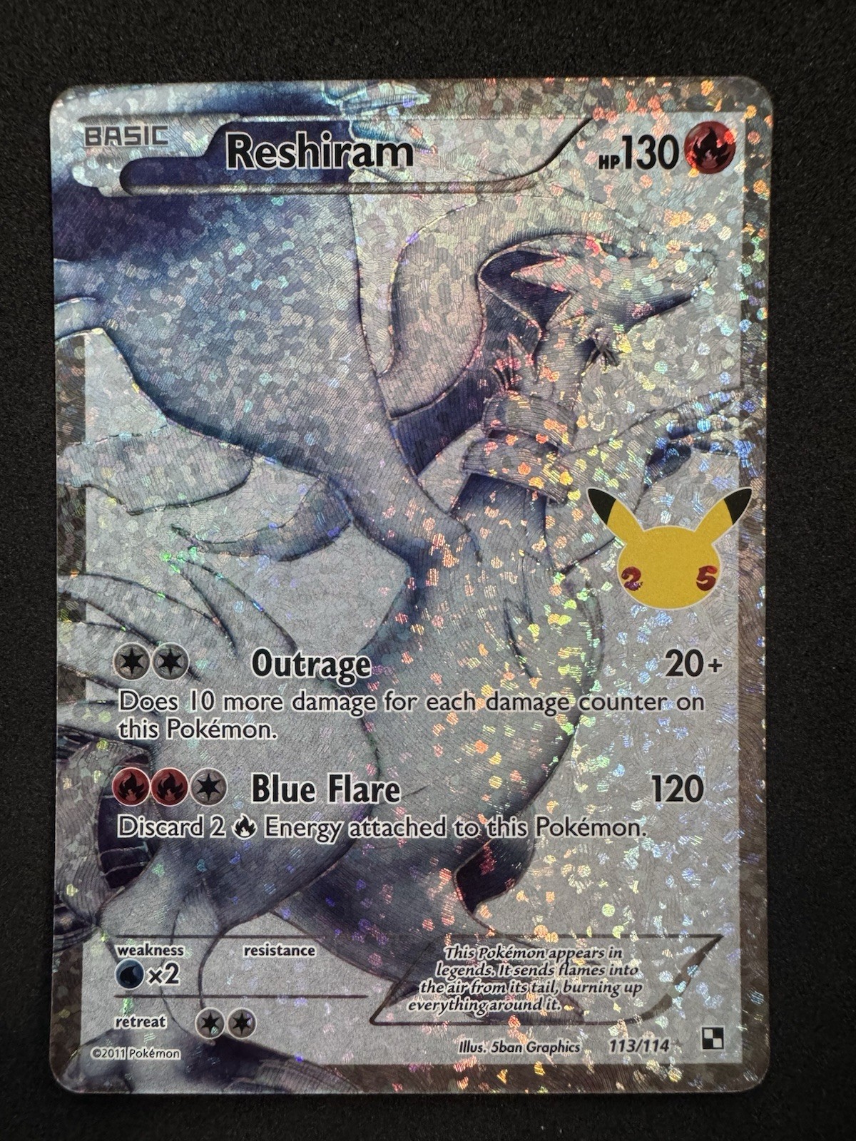 Reshiram 113/114 Celebrations: Classic Collection Holo Full Art Pokemon Card