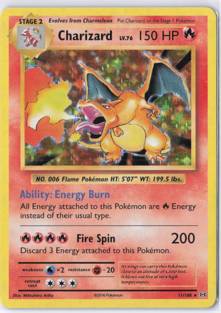 The Pokémon Company Charizard 11/108 Evolutions Holo Rare 150 HP Pokémon Card