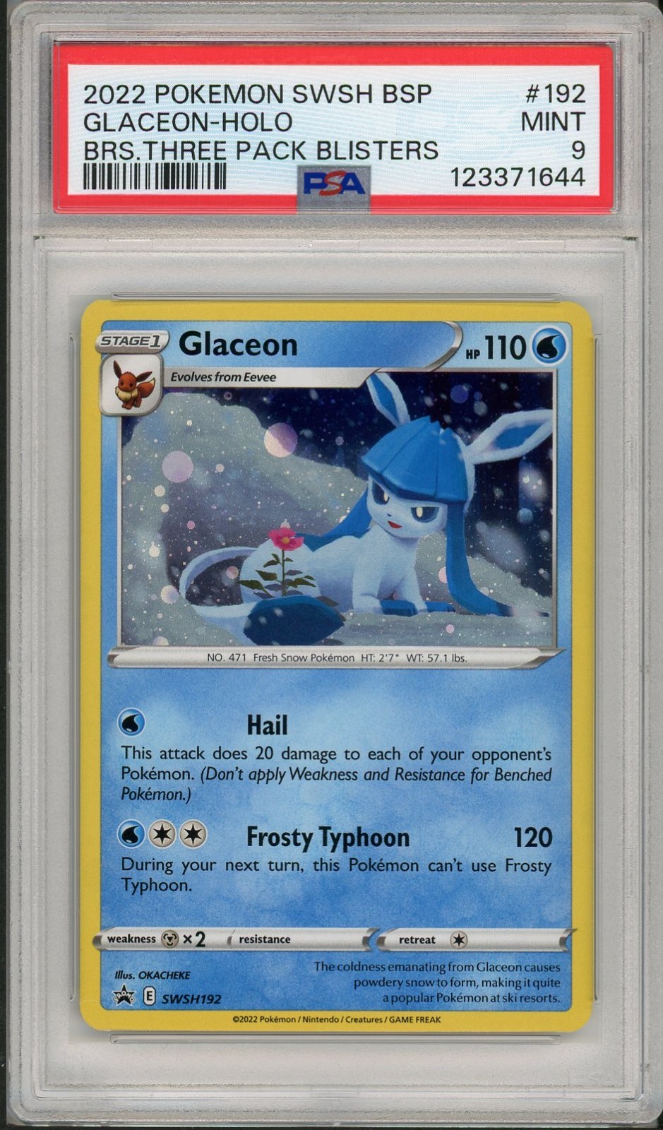 2022 Pokemon SWSH Black Star Promo Glaceon Holo Three Pack Blisters #192 PSA 9