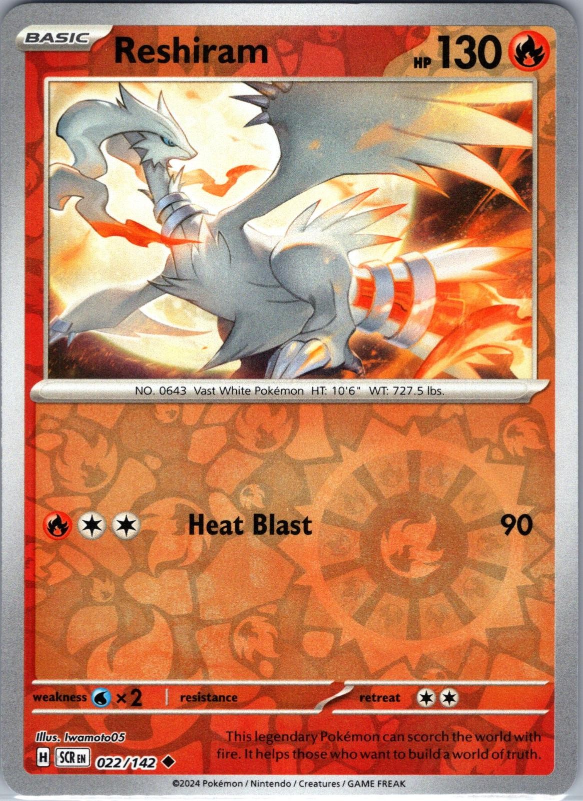 Reshiram 22/142 Uncommon Stellar Crown Pokemon Reverse Holo Near Mint