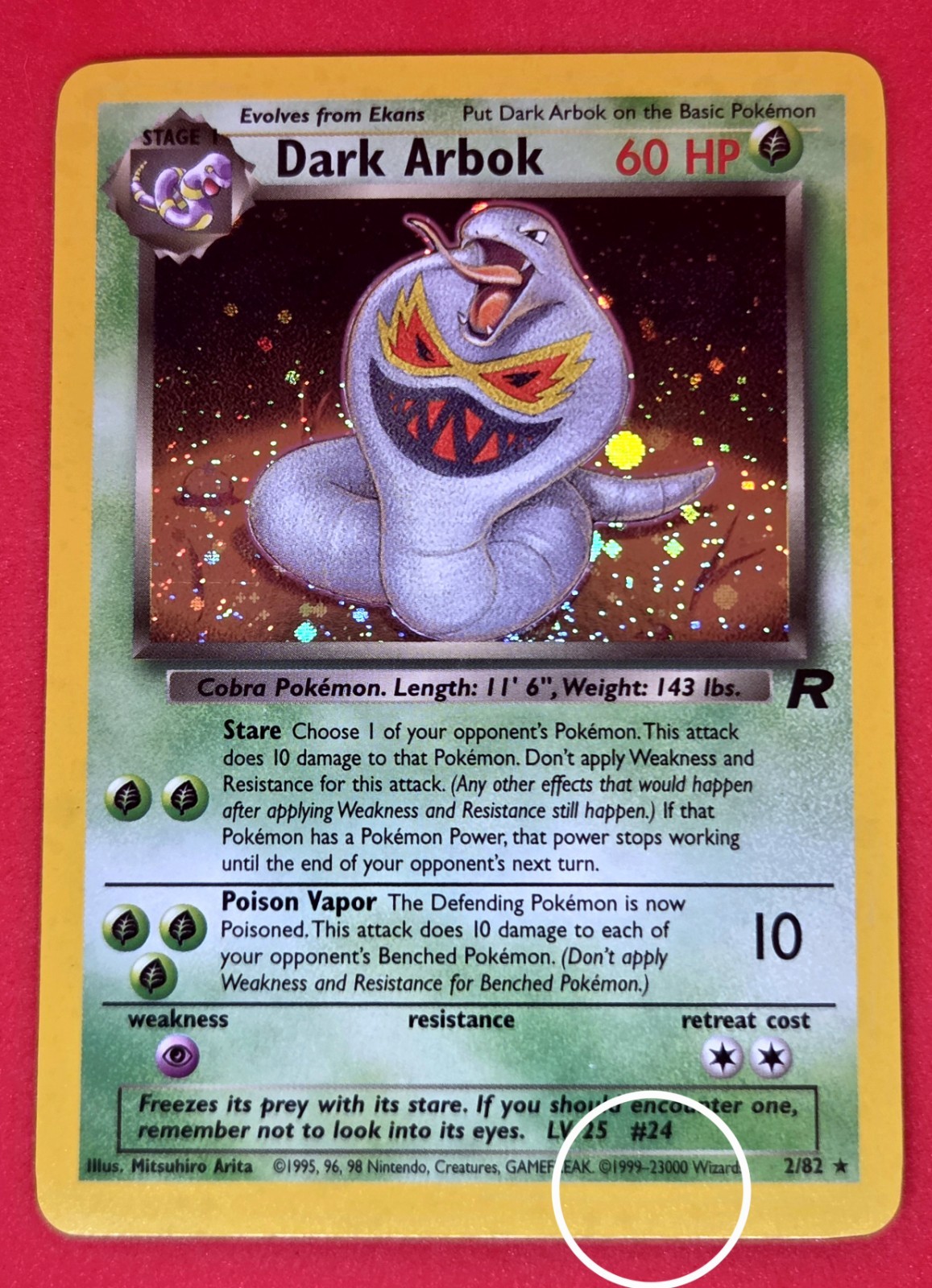 Pokémon TCG – DARK ARBOK #2 -HOLO RARE (YEAR MISPRINT) TEAM ROCKET (2000) #2/82